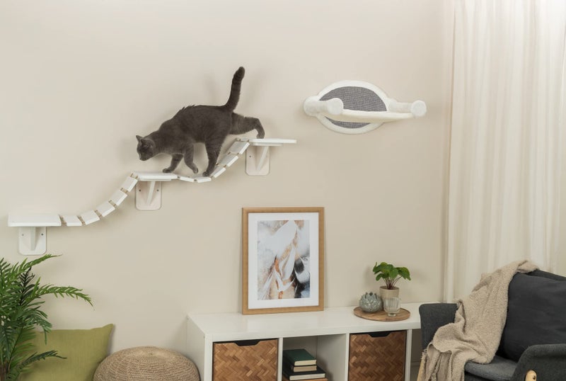 Trixie Wall Mounted Cat Bridge â€“ Space-Saving Cat Wall Shelves for Climbing, Jumping & Vertical Play â€“ Elevated Cat Furniture with 3 Platforms â€“ White, 59.1 x 11.8 x 5.5 in - Image 4